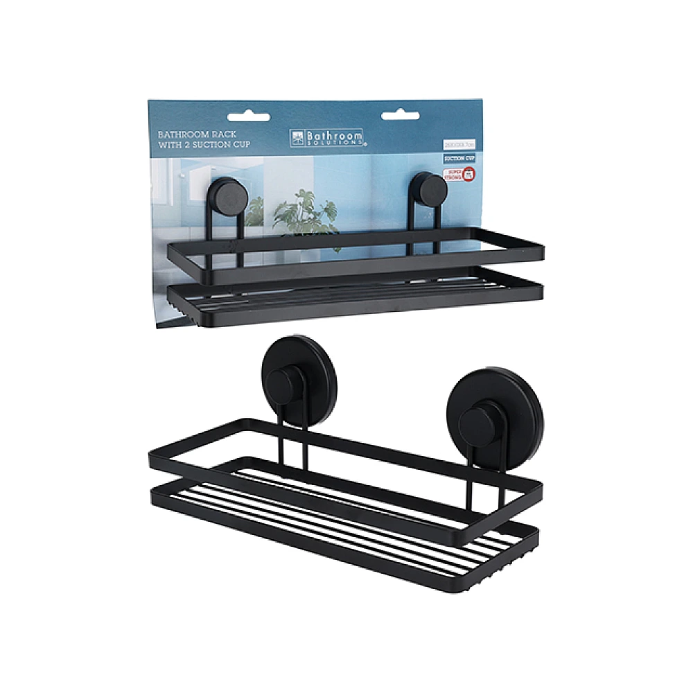 Polita cu ventuze Bathroom 25X10X9 cm, neagra, metal