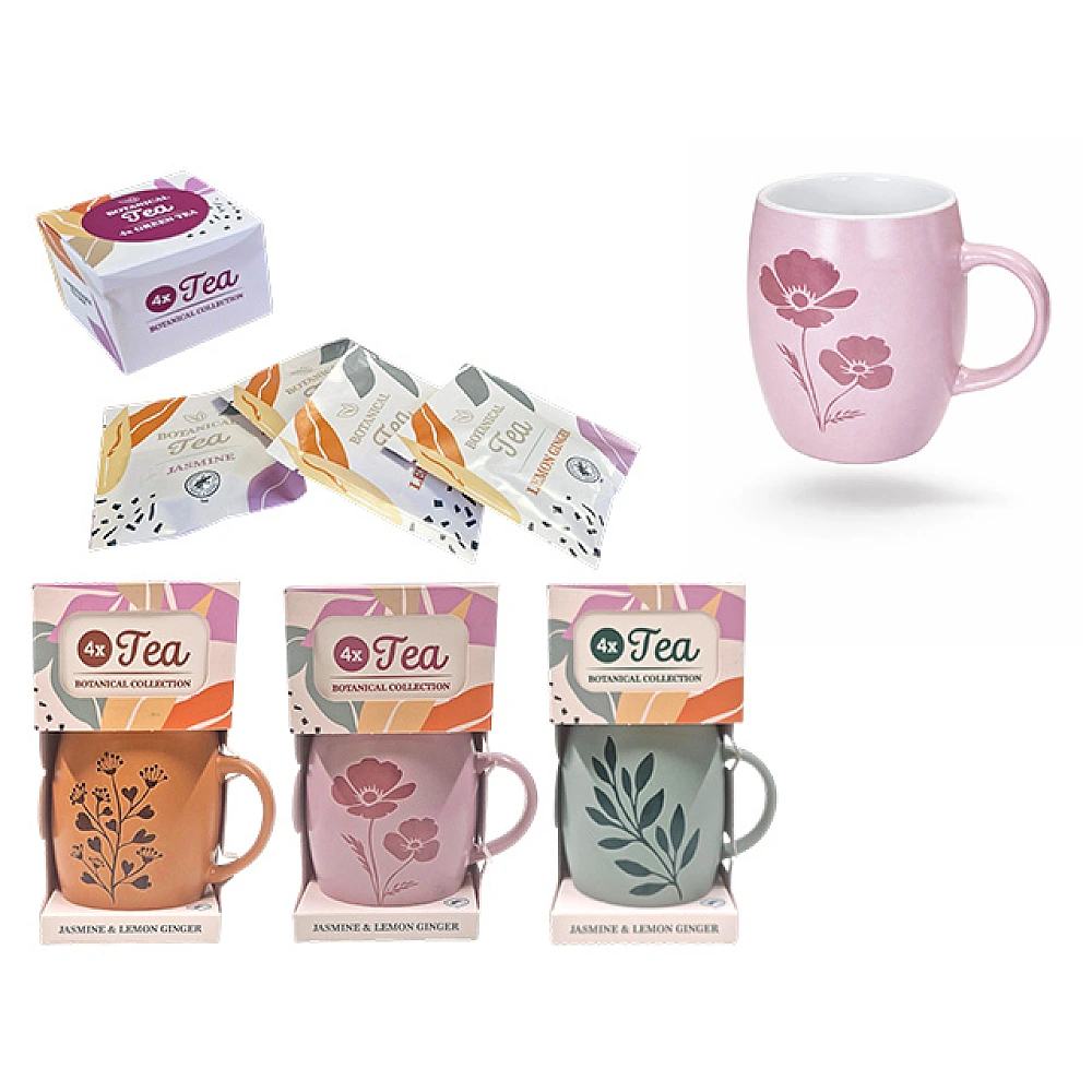Set Becky Botanica: cana 350ml Botanical print, ceai 4pac