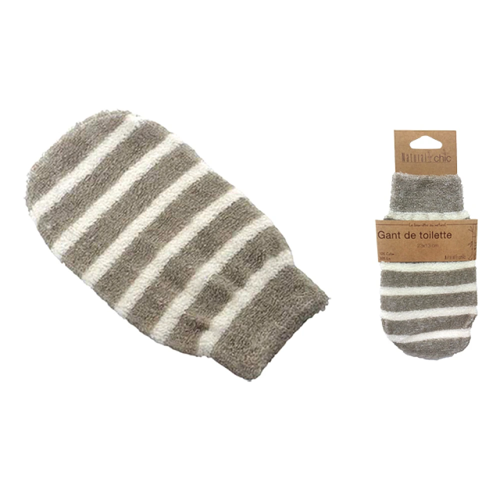 Burete-manusa de baie Tendance 23X13cm, naturala, bumbac, dungi