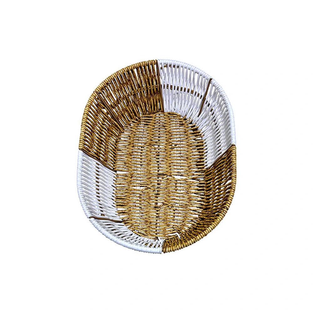 Cos impletit 28X20X7cm, oval, alb si bej