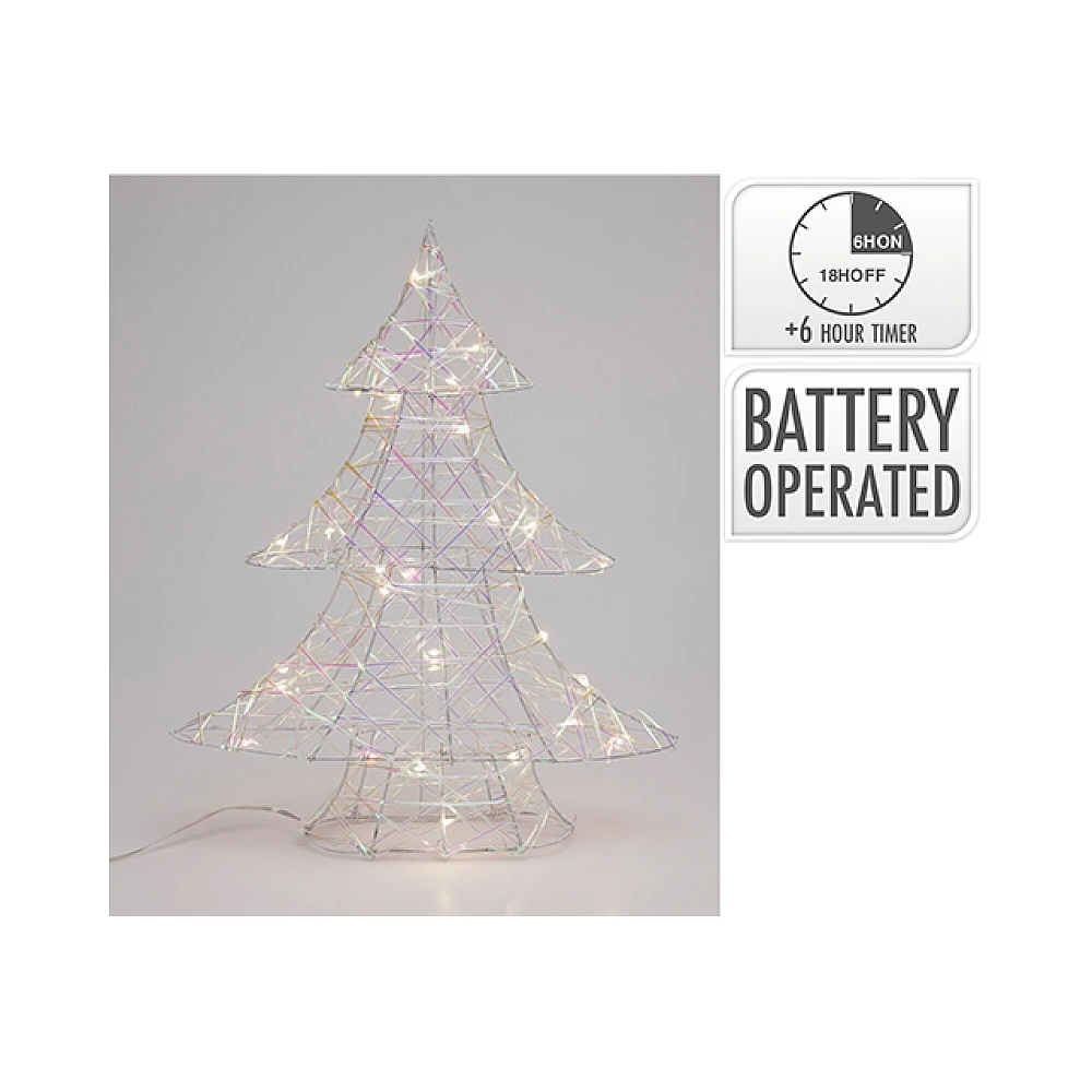 Figurina cu iluminare Brad 20LED 30 cm, 2ХAA, culoare perlata