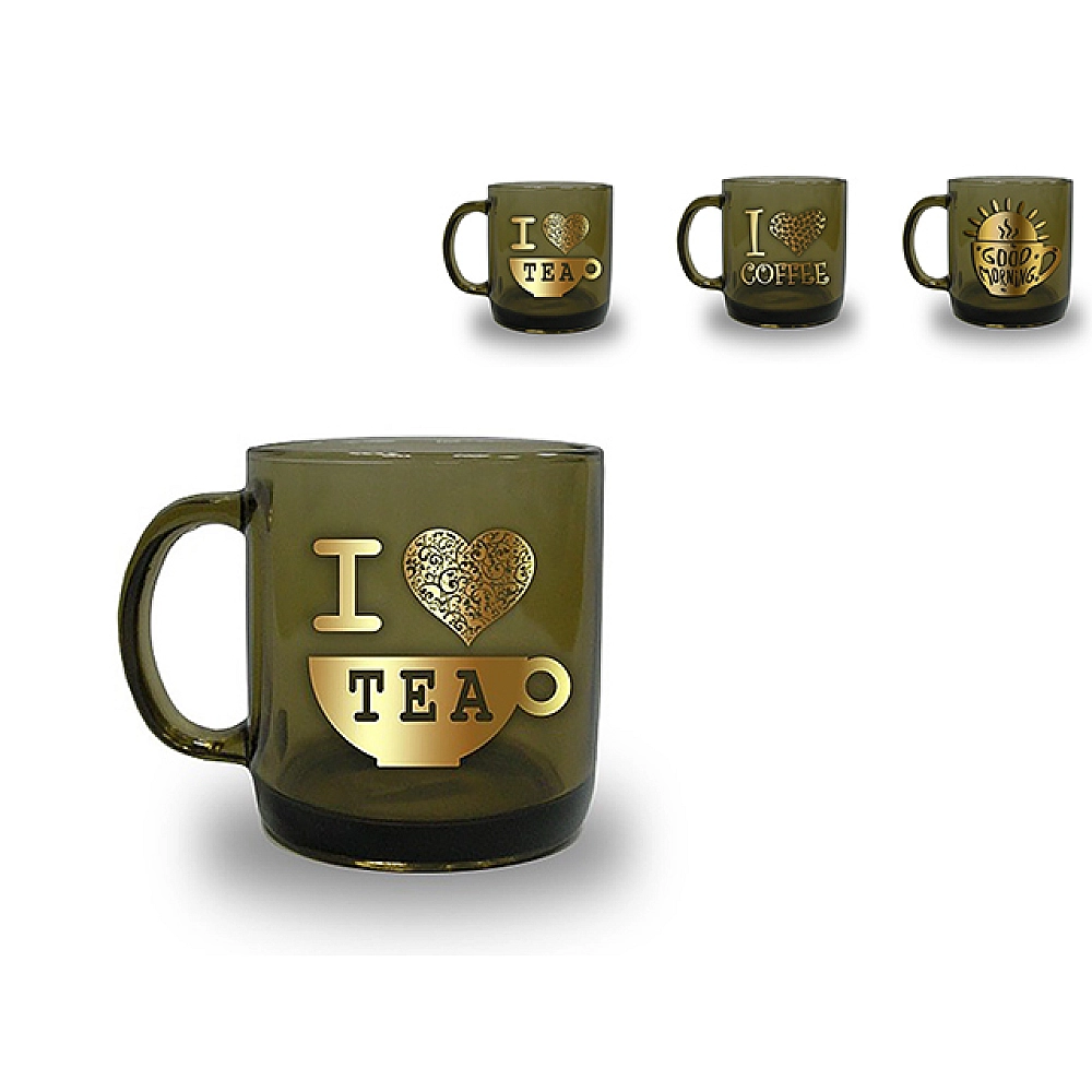 Cana din sticla 420ml GI Verso, design imi place ceai/cafea