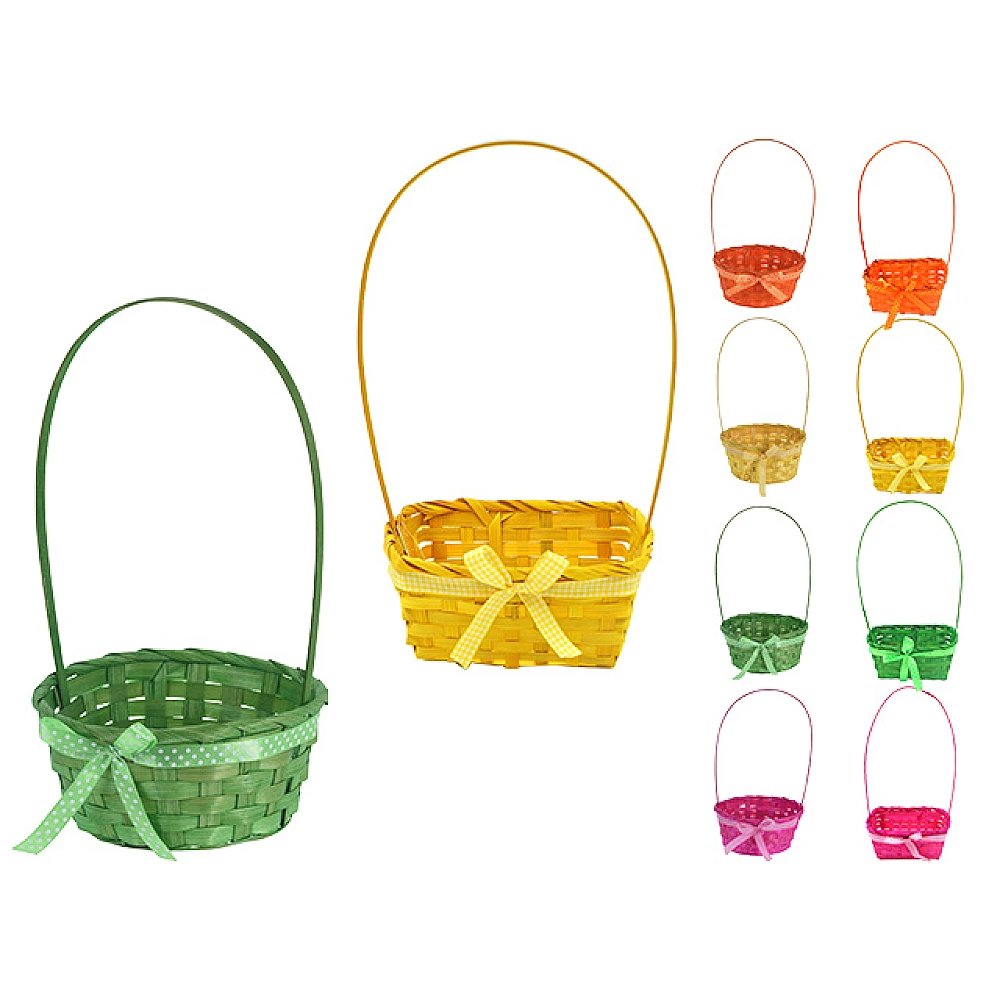 Cos impletit din bambus 20cm, maner lung, 4 culori