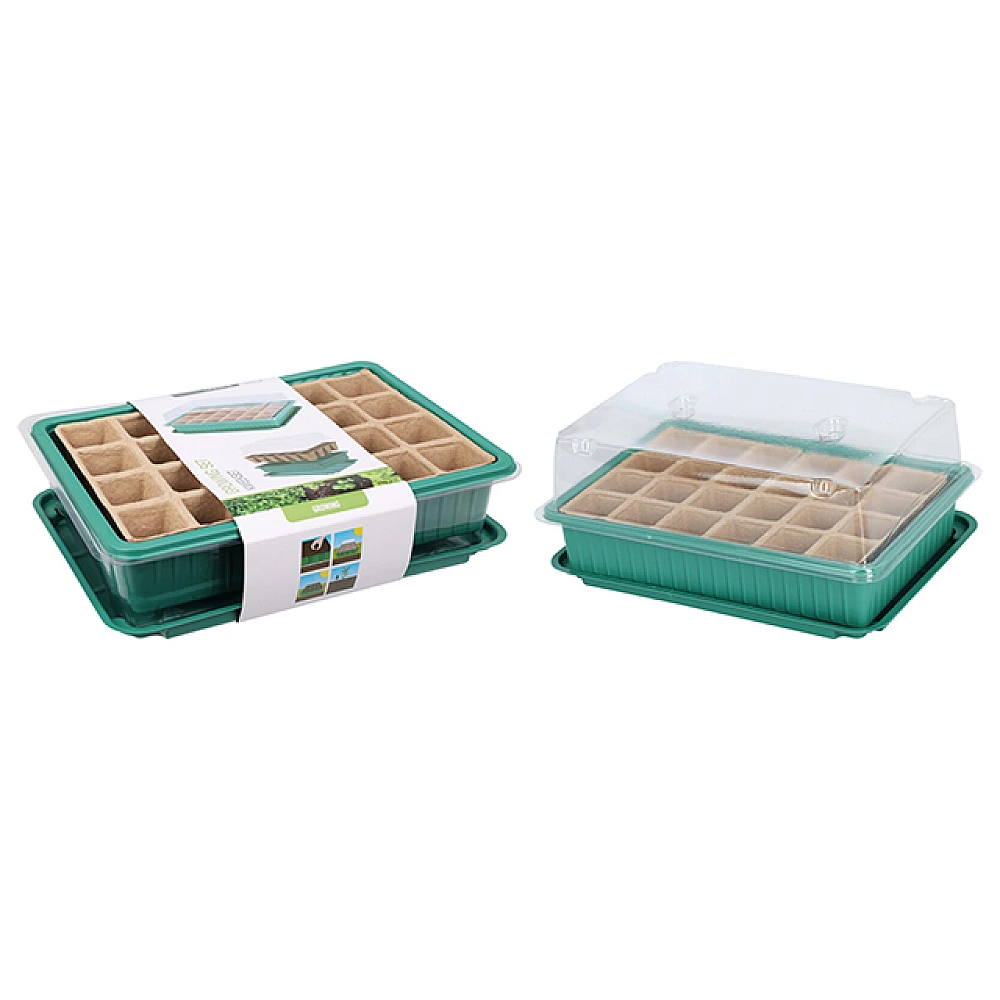 Recipient pentru rasad, 24 celule, cu tava si capac, 27X20X11cm