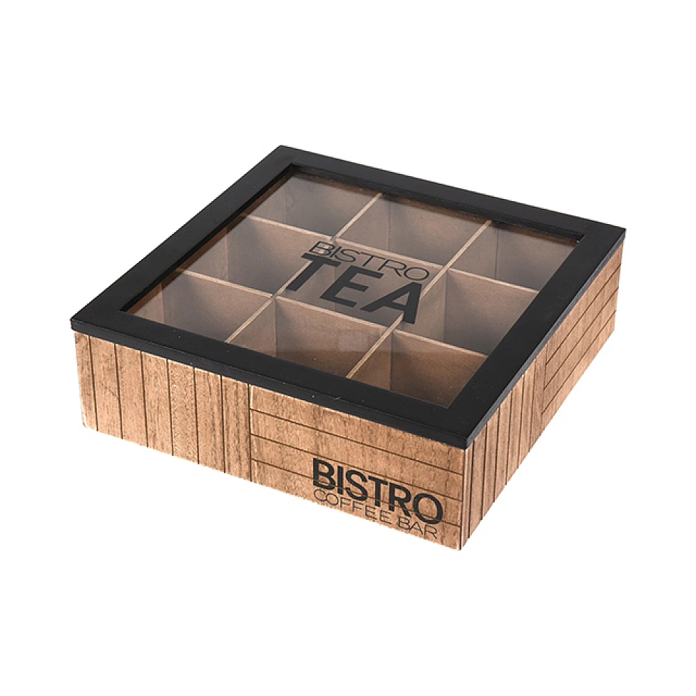 Cutie pentru ceai 9 compartimente Bistro 24X24X7cm, lemn