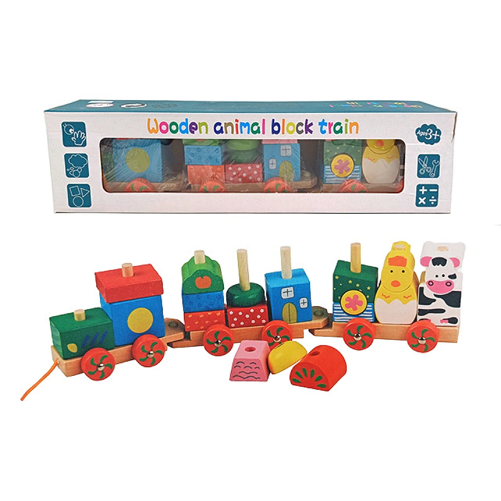 Trenulet din lemn cu forme geometrice, 23 piese