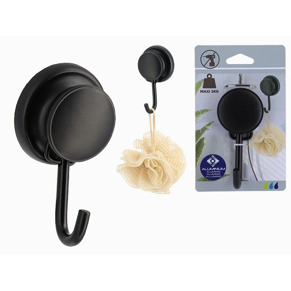 Cârlig pe ventuză, Tendance Aluminium, 12X7.2cm, negru