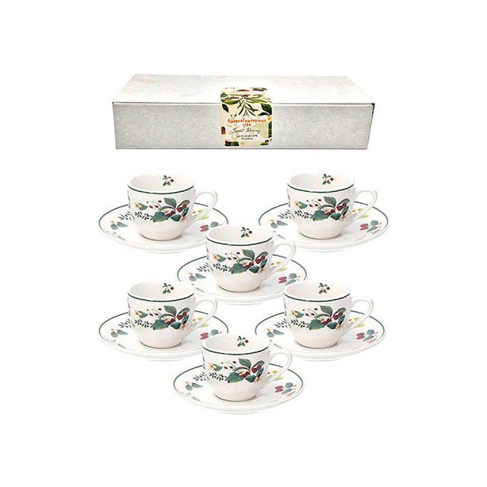 Set 6 cesti 80 ml AF Atollo Sweet Berry de cafea cu farfurie, portelan