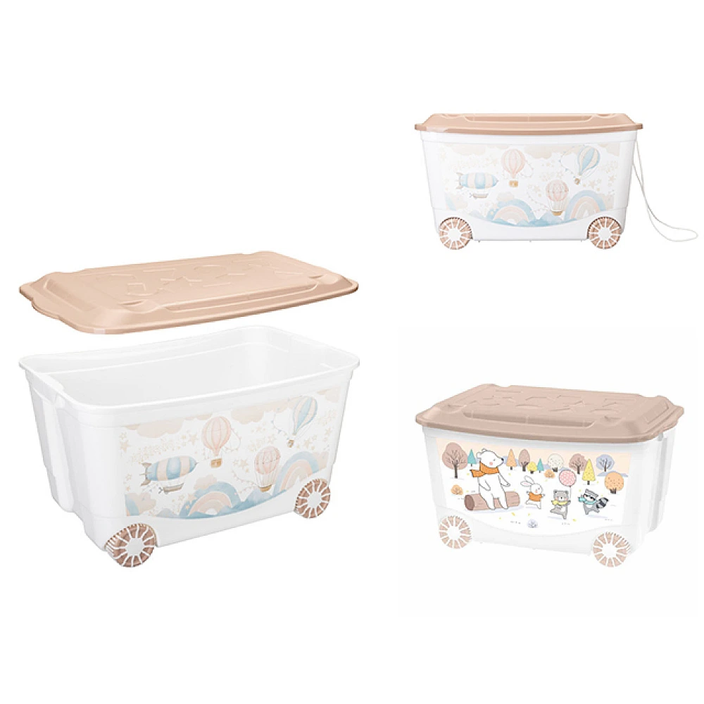 Cutie pentru jucarii pe roti Plastishka 45l, 58X39X33.5cm, 2 tipuri, bej inchis