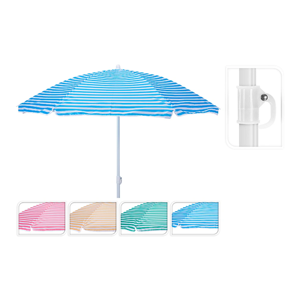 Umbrela de soare D150 cm cu picior flexibil, 6 spite, 4 culori, UPF 30+, husa
