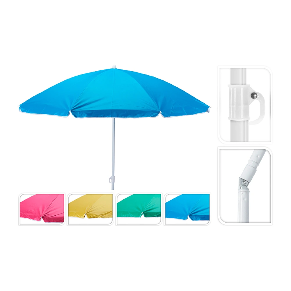 Umbrela de soare D160cm, H180cm cu picior flexibil, 8 spite, 4culori, UPF 50+, husa