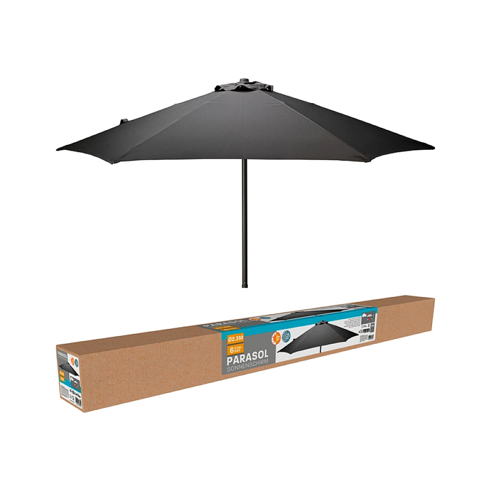 Umbrela de soare D230 cm, 6 spite, negru, husa