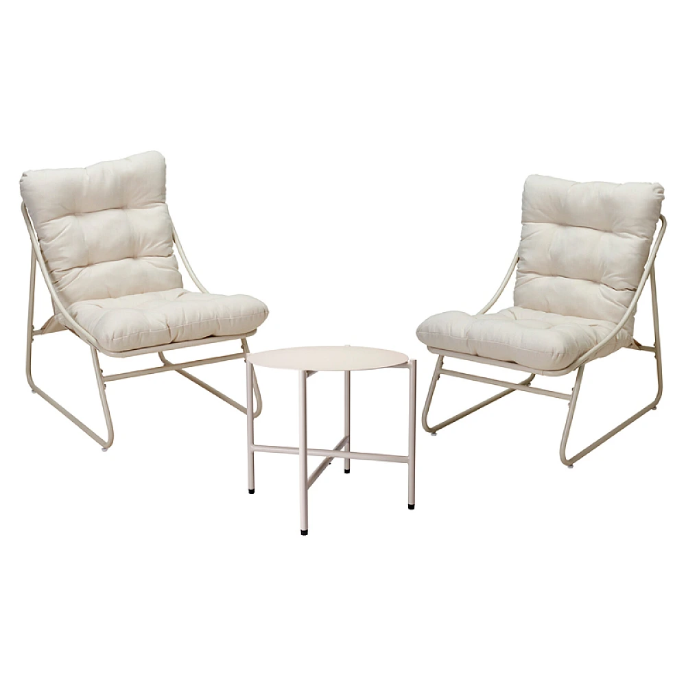 Set mobilier 5 unitati: masa D45XH40 cm, 2 fotoli 78X58XH76.5 cm, 2 saltele, alb