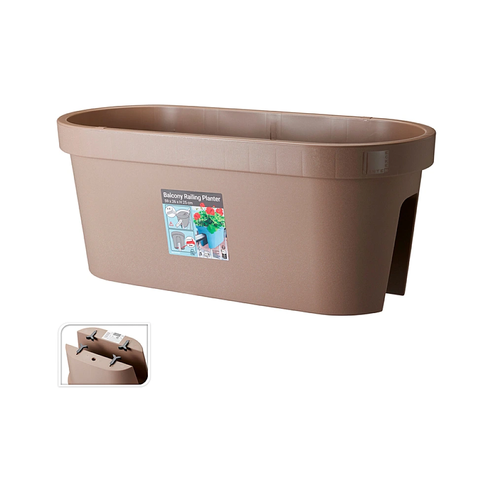 Ghiveci pentru balustrada 59X26X25 cm, maro, plastic