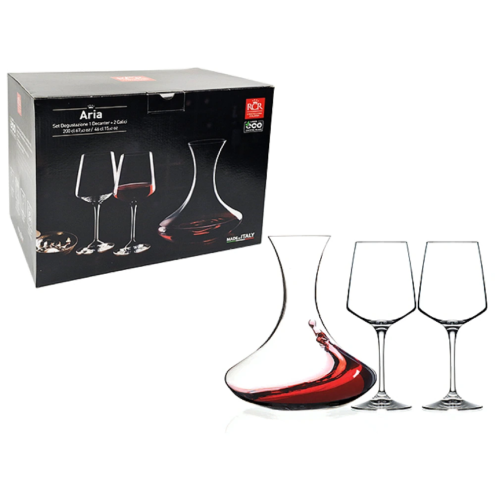 Set decanter 2l si 2 pahare 460ml pentru vin rosu Aria, cristal