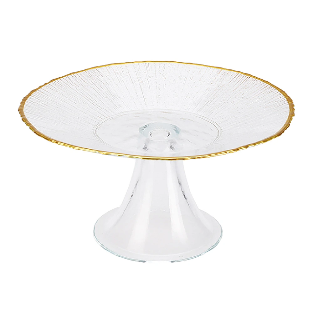 Platou de servire cu picior Golden Rim D21cm, H10cm, sticla