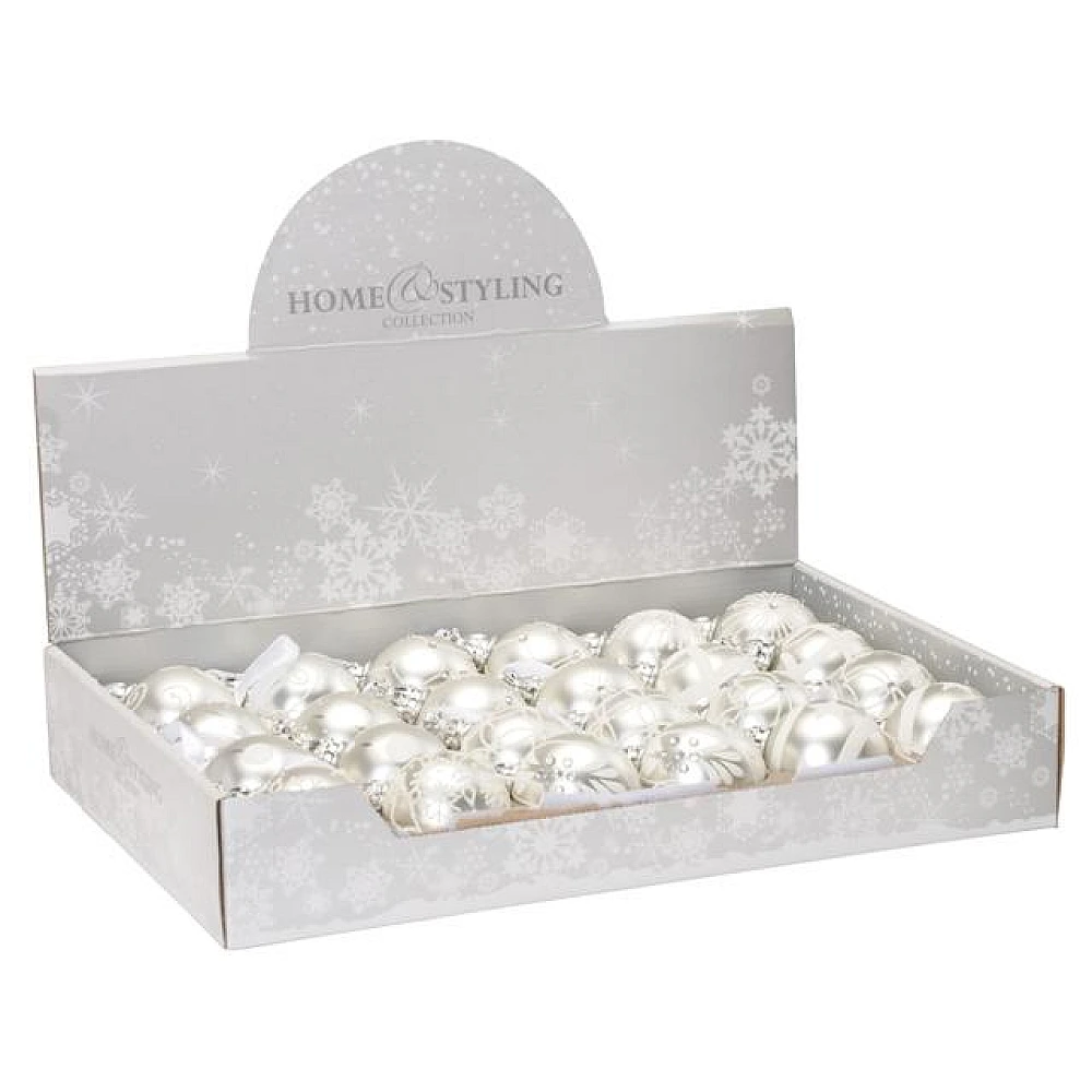 Glob pentru brad din sticla 60mm cu ornament argintiu mat