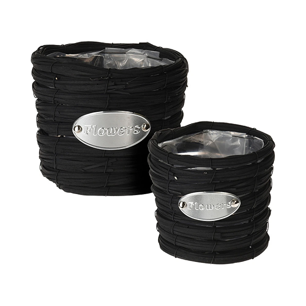 Set ghiveci 2 buc D19/16cm, H16/14cm, poliratan, negru