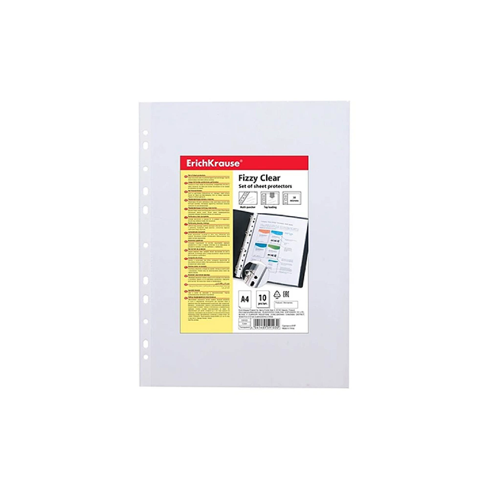 Folie protectie documente A4 ErichKrause Fizzy Clear, 30 mcm, 10buc/set, transparente