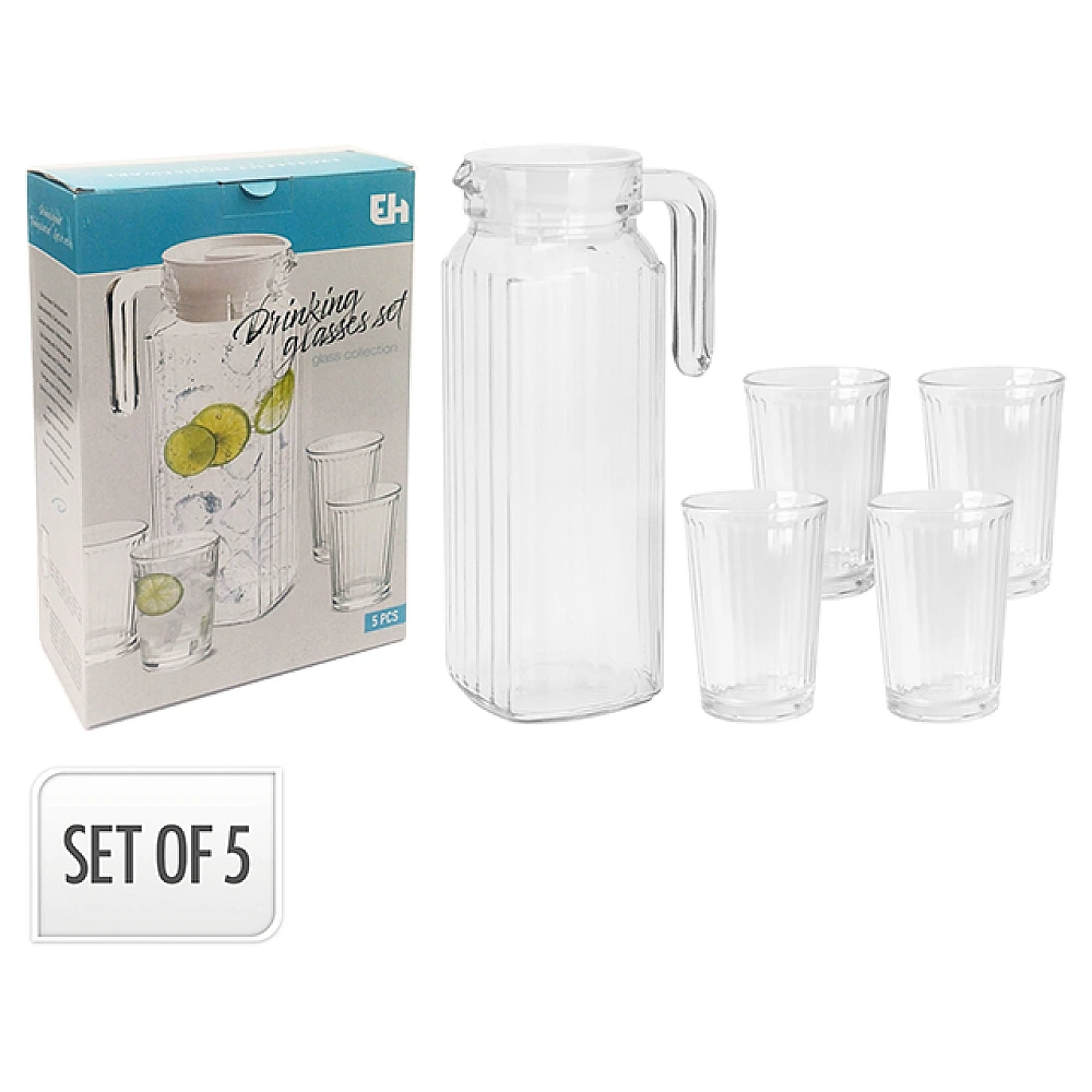 Set EH carafa cu capac 1.1l si 4 pahare 200ml