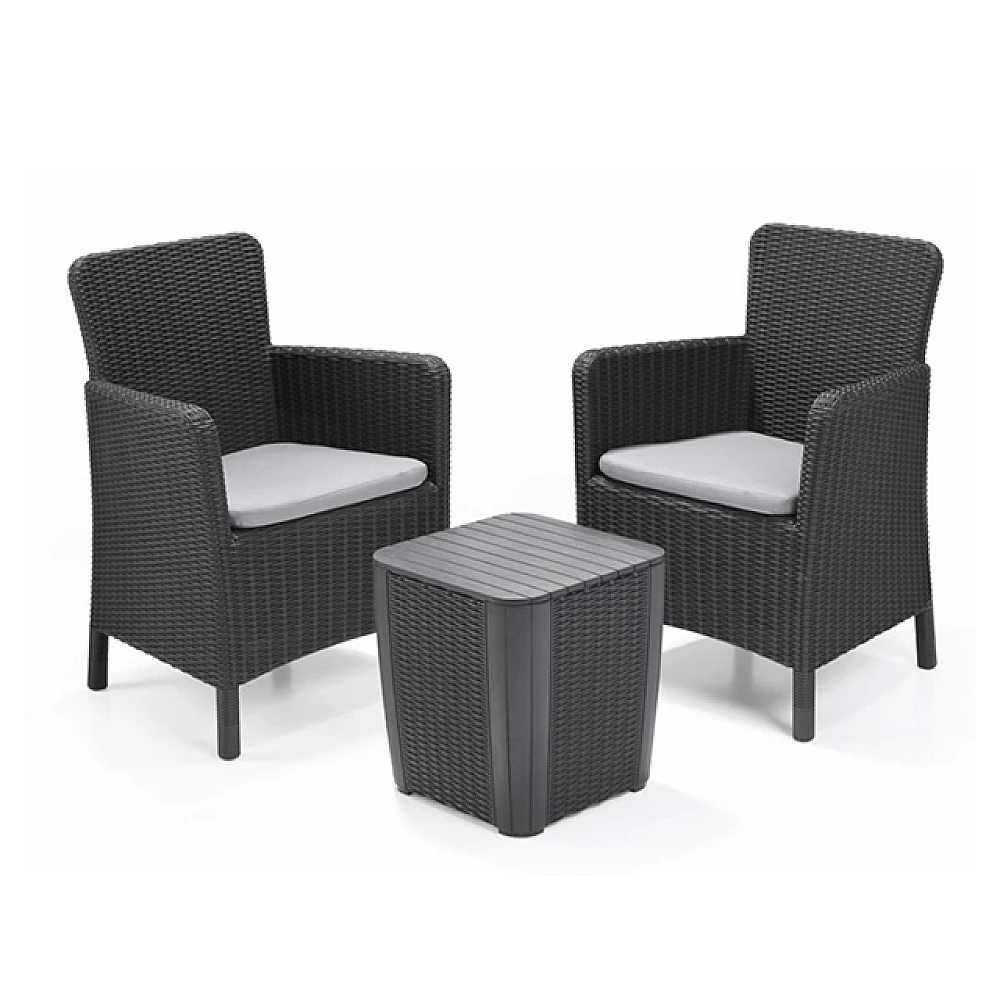 Set mobilier Trenton 3 unitati: masa 39X39X42 cm, 2 fotoli 63X60X85 cm, grafit - gri rece