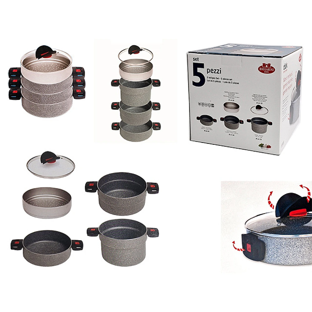 Set cratite cu abur Ballarini Click&Cook Granitium D22cm 5buc