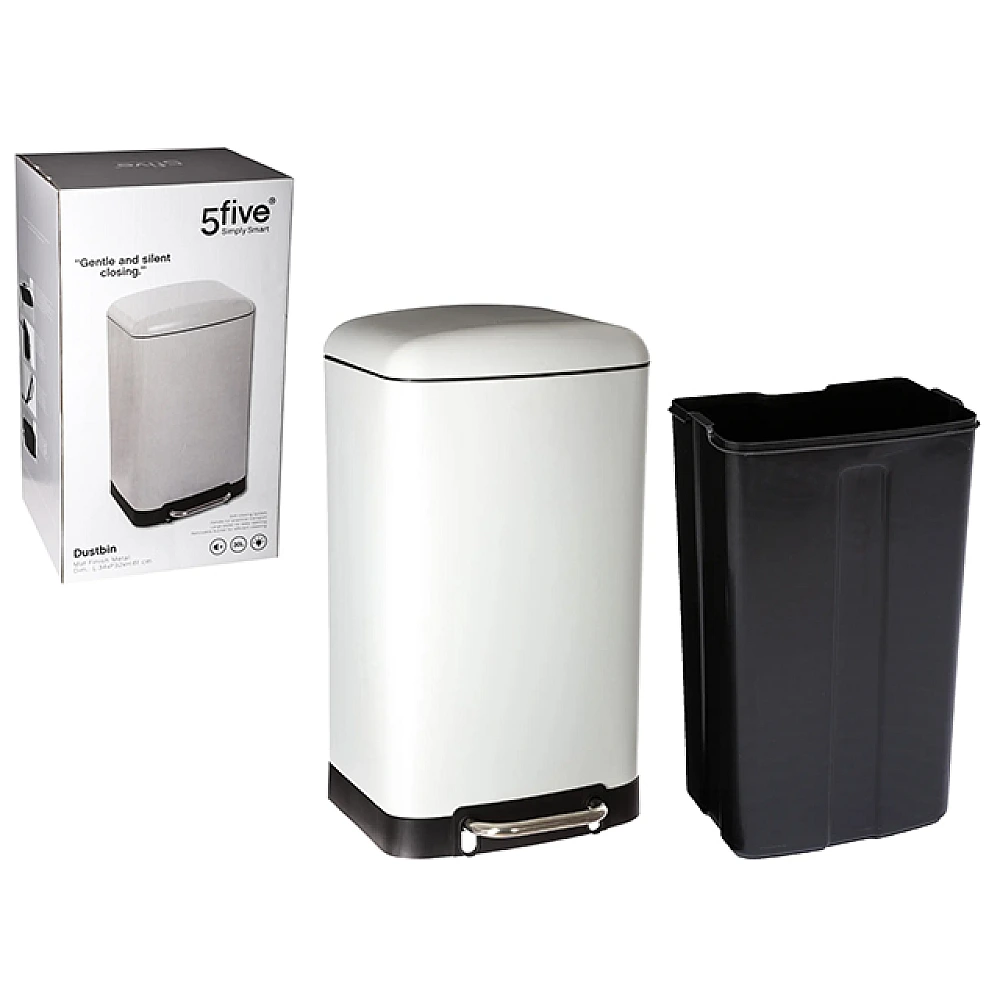 Cos de gunoi cu pedala 5Five Ariane 30l, alb 