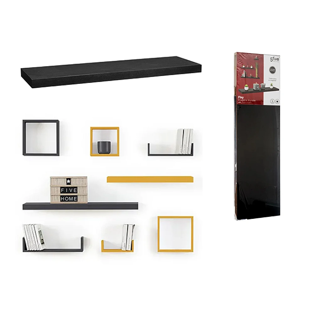 Raft 80X23.5X3.8cm 5Five Fixy, negru, MDF