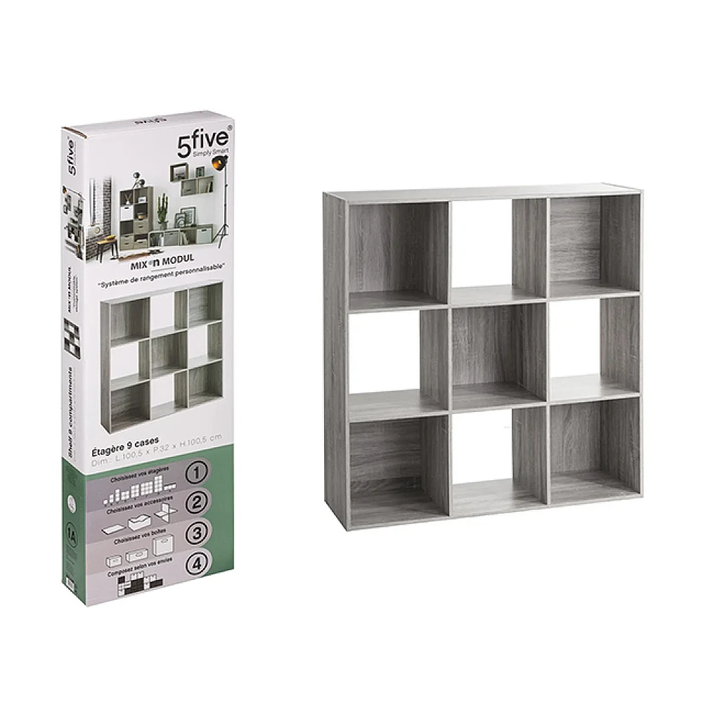 Modul de mobila 100.5X32X100.5cm 5Five, 9 rafturi, gri