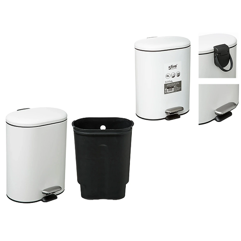 Сoș pentru gunoi cu pedală 5Five Siliflex 6l, metal, alb 