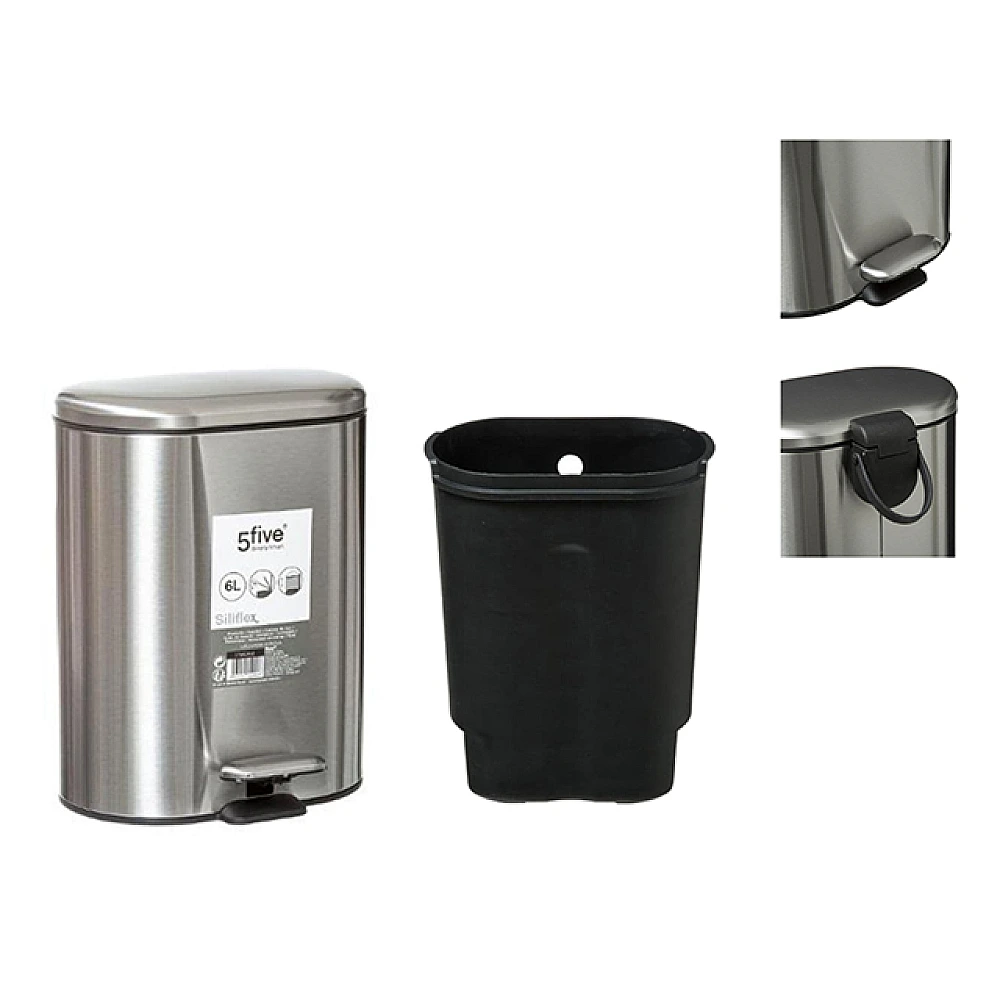 Cos pentru gunoi cu pedala 5Five Siliflex 6l, inox