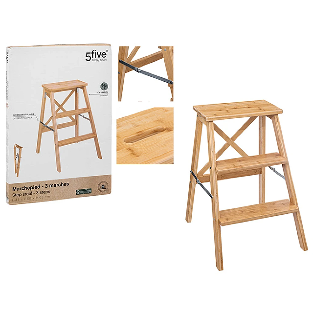 Scara-taburet cu 3 niveluri 5Five 44X50X63 cm, bambus
