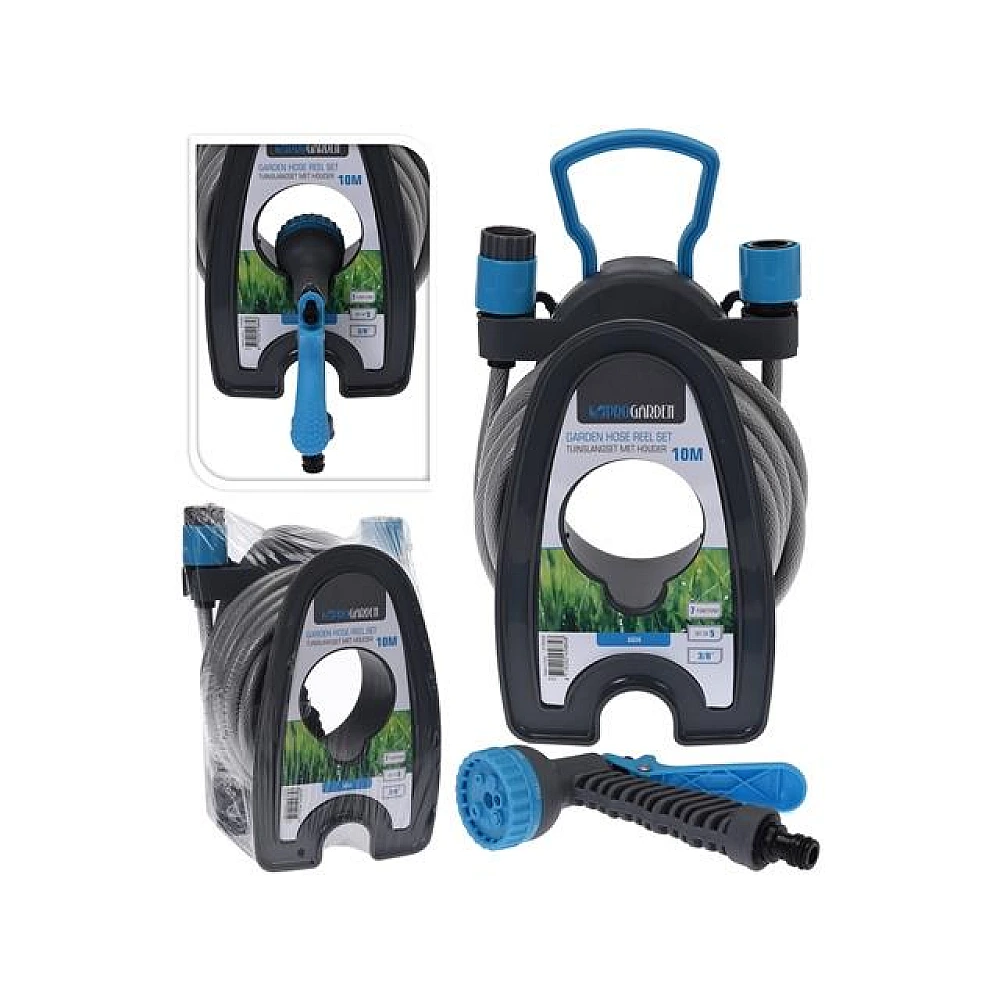 Set de gradina 5 buc (suport pentru furtun, furtun 10m, pistol, 3 forme)