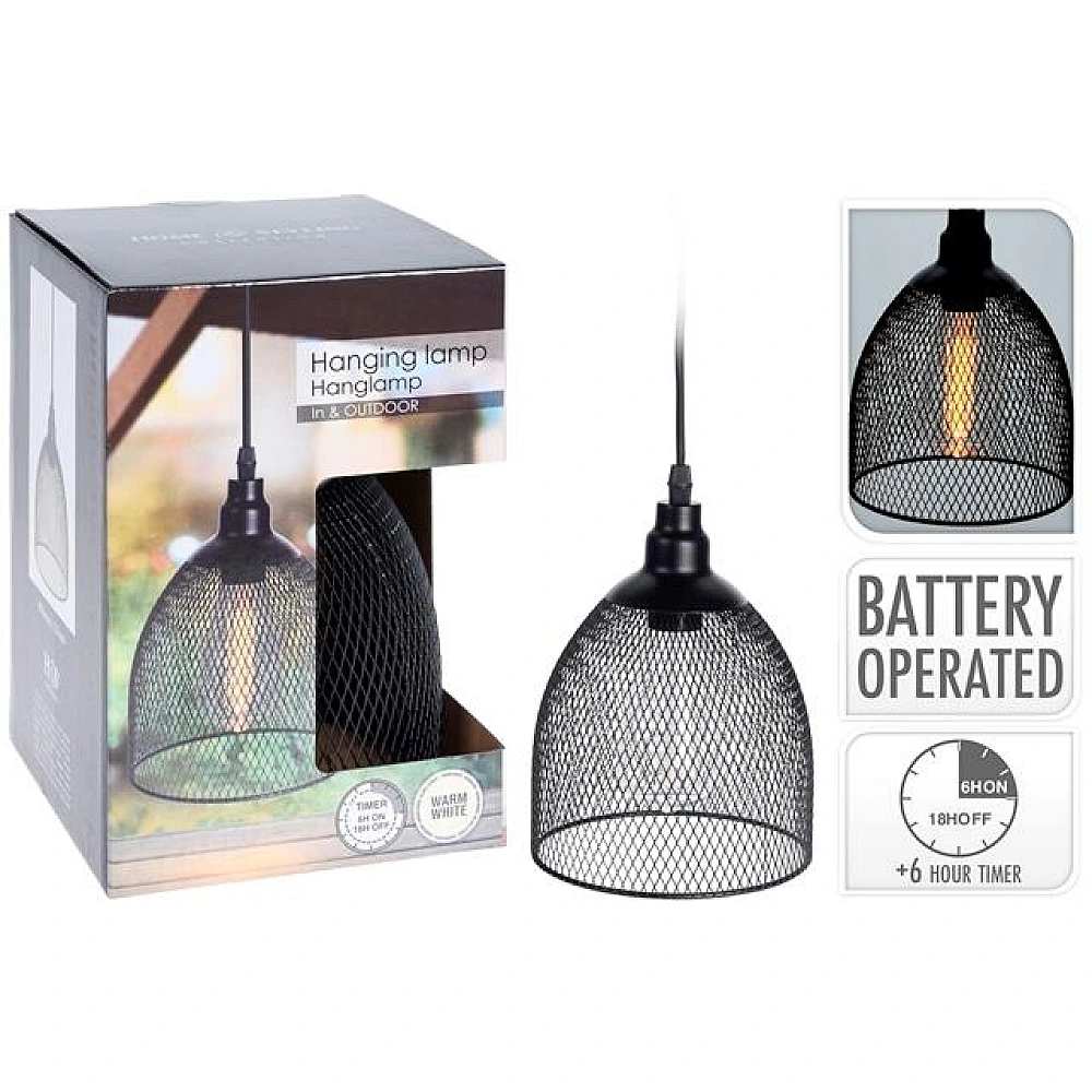 Lampa cu timer D16X21cm, neagra, pe baterii 4AA