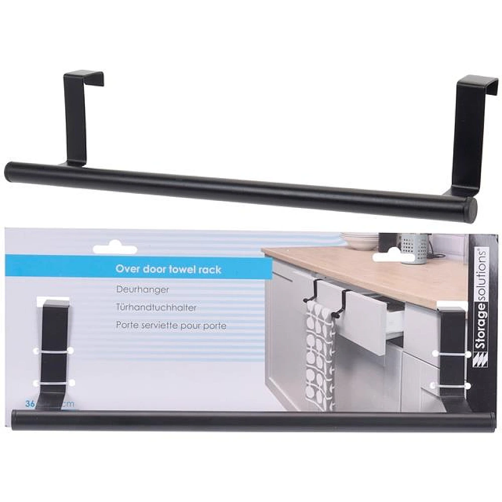 Suport pentru prosoape pe usa Storage 36.5X6X8cm, metal, negru