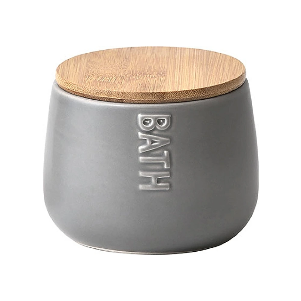 Borcan cu capac Tendance Bath D7.5X9.5cm, gri, din ceramică+bambus