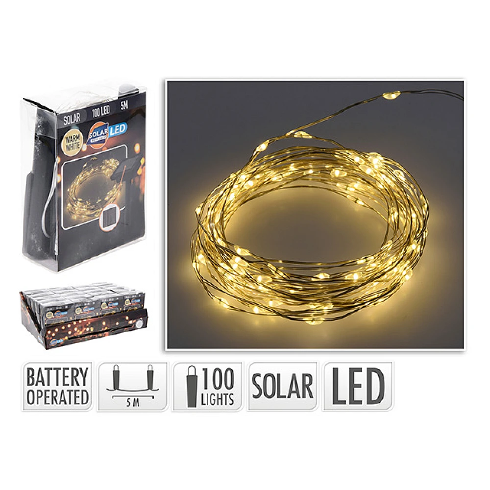 Ghirlanda cu panou solar 100 LED, 5m, alb cald