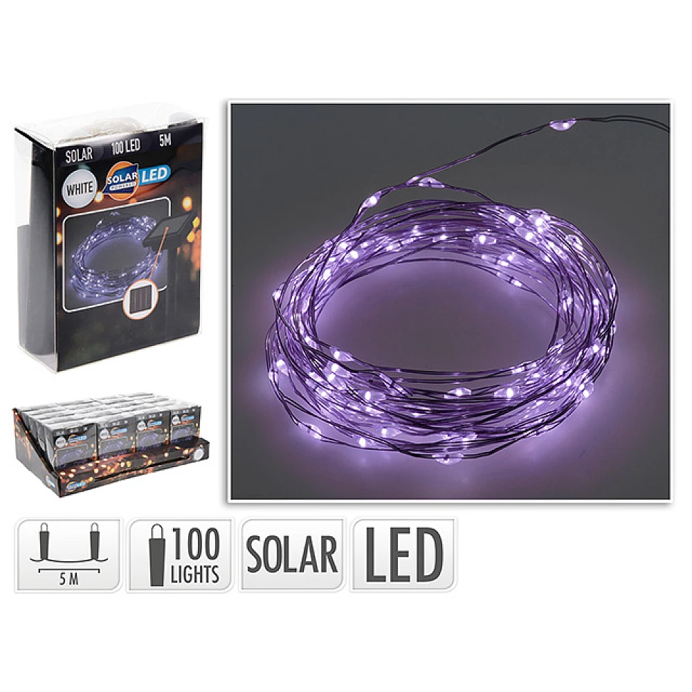 Ghirlanda cu panou solar 100 LED, 5m, alb rece