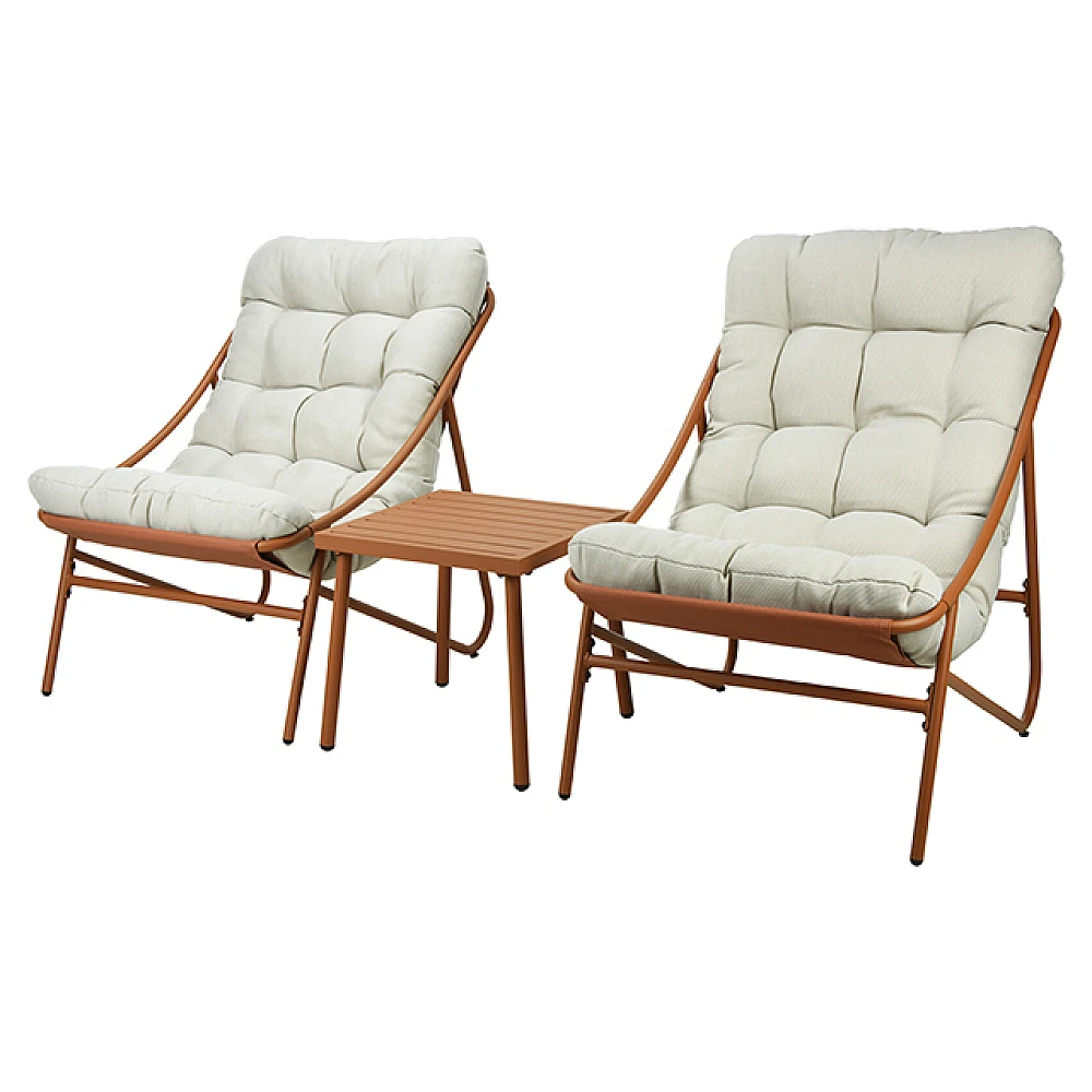 Set mobilier 5 piese: masa 43X43XH42cm, 2 scaune 66X86XH82cm + 2 saltele, galben