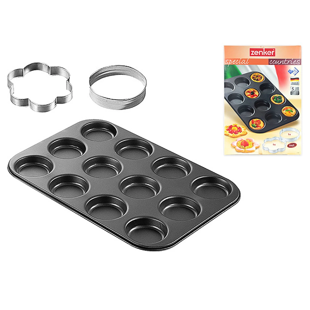 Forma pentru copt 12 tartele Zenker, 2 forme de taiat, antiaderenta