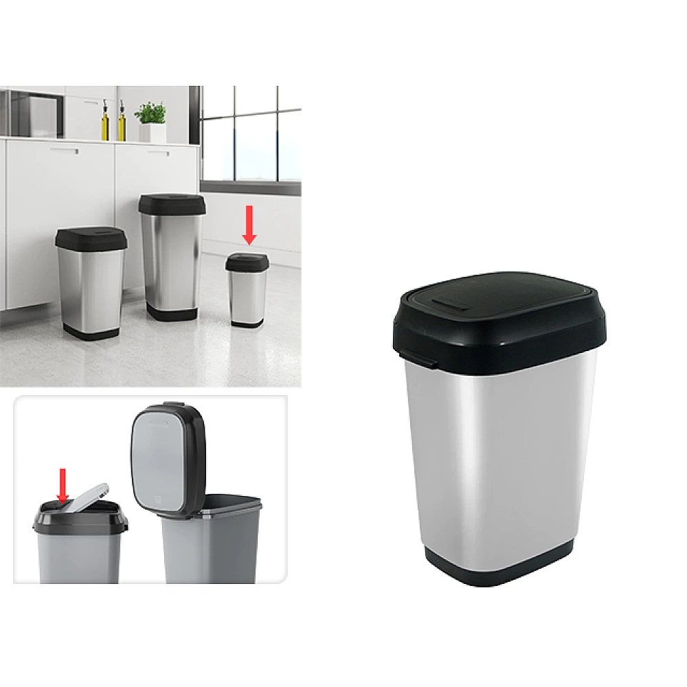 Cos pentru gunoi cu capac batant Dual Swing 10l, 19X25X33cm, argintiu