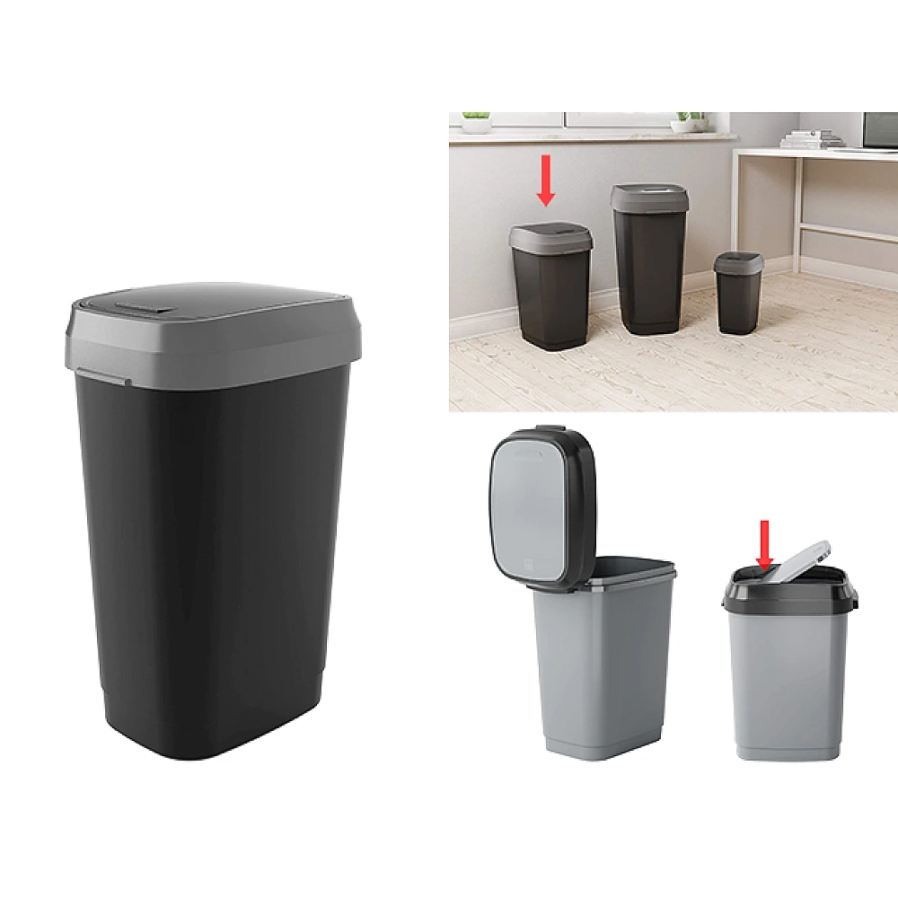 Cos pentru gunoi cu capac batant Dual Swing 25l, 26X37X48cm, negru