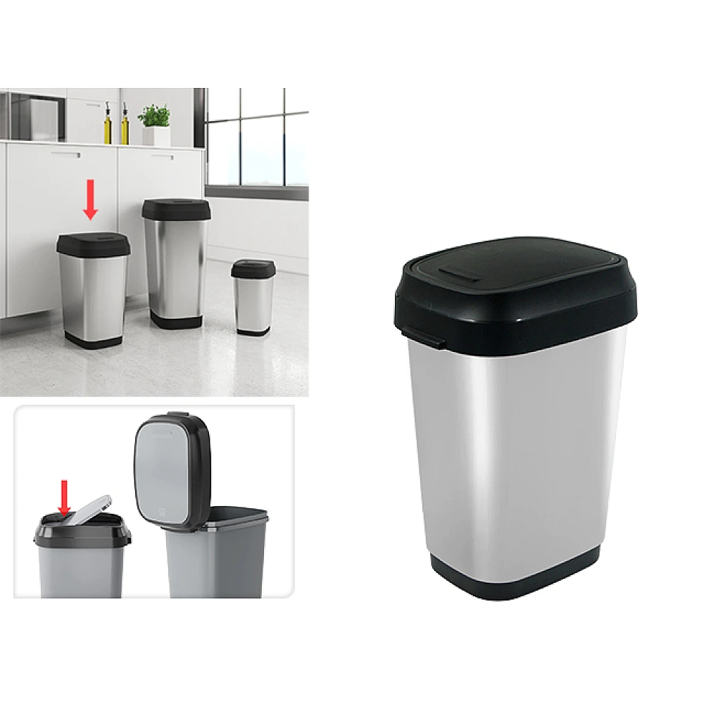 Cos pentru gunoi cu capac batant Dual Swing 25l, 26X37X47.5cm, argintiu