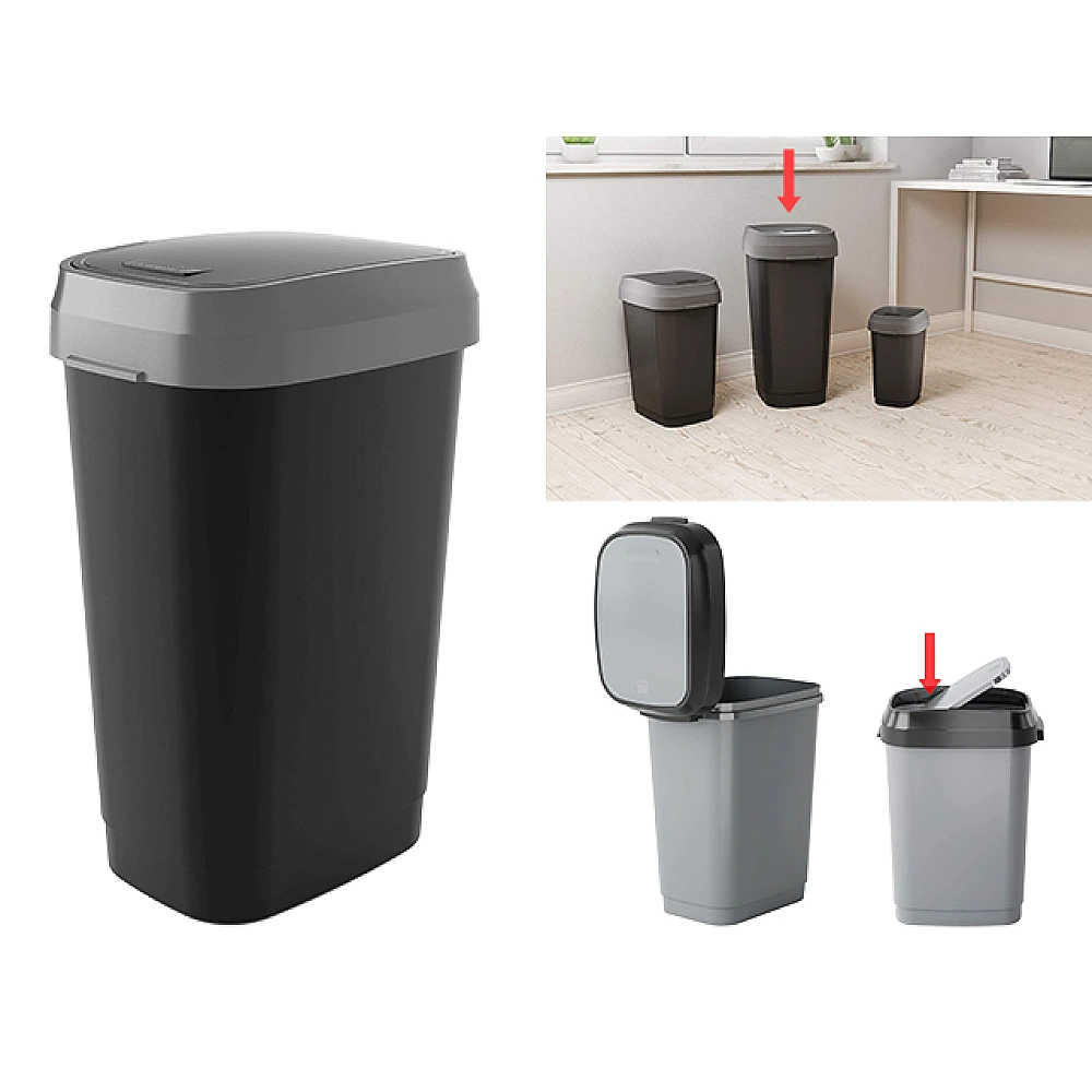Cos pentru gunoi cu capac batant Dual Swing 31X42X62cm, 50l, negru