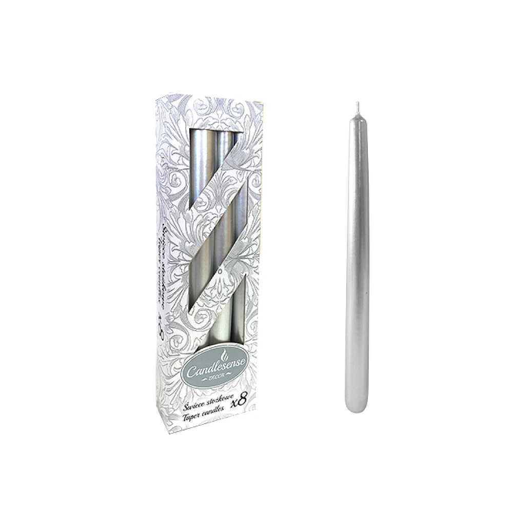 Set lumanari Decor 8buc, 24cm, 7ore, metalic argint