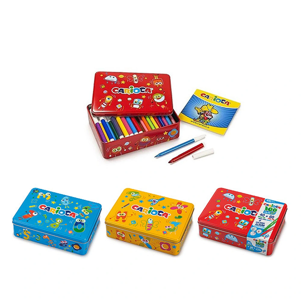Set carioci 100buc+albom de colorat Carioca MetalBox 