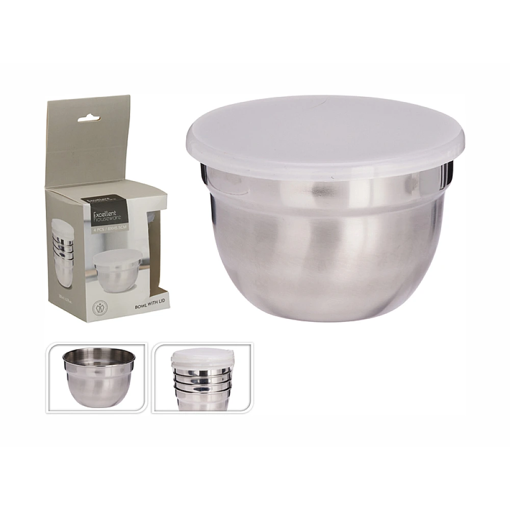 Set pentru aperitiv EH 4unitati, boluri cu capac D8X5.5cm, inox