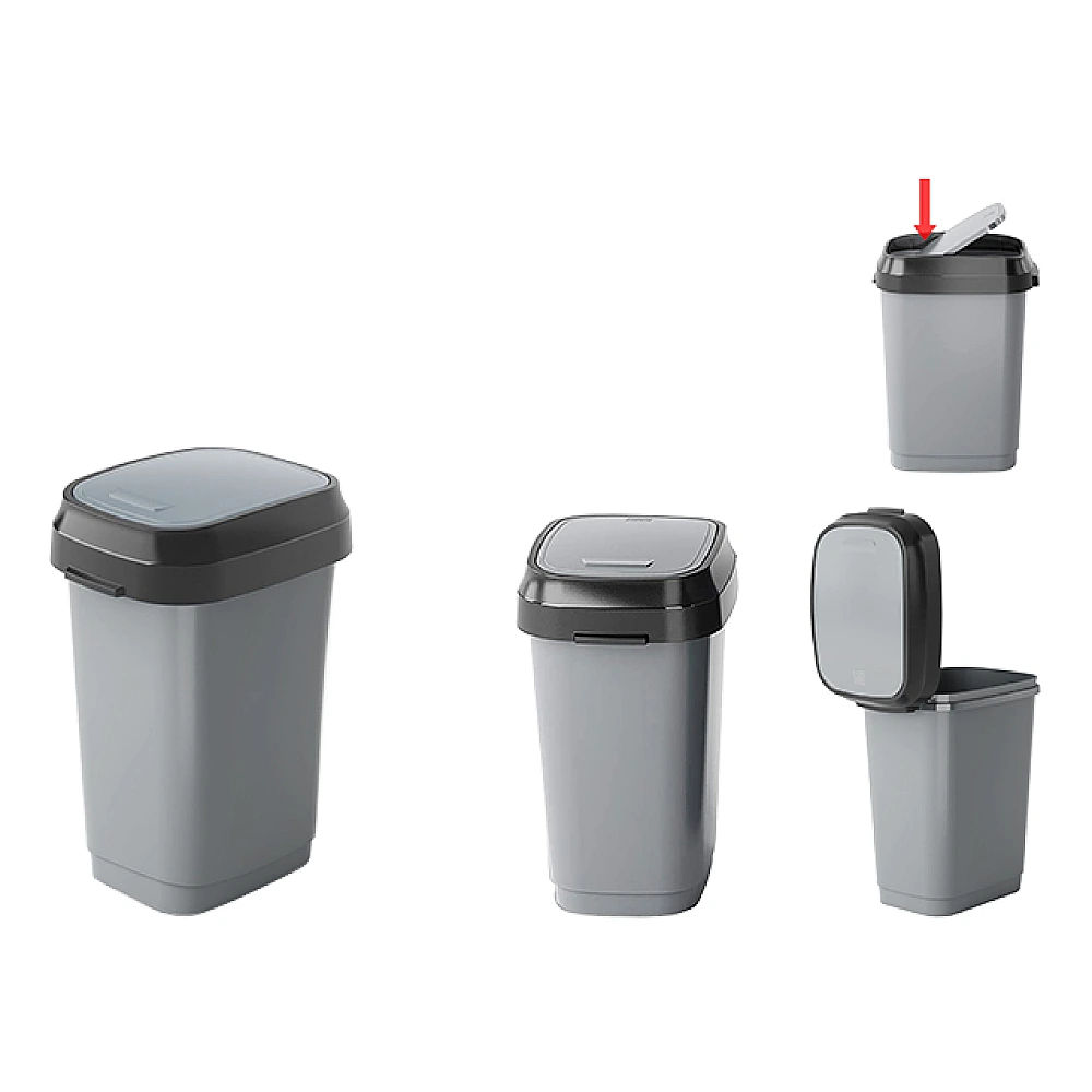 Cos pentru gunoi cu capac batant Dual Swing 10l, 19X25X33cm, gri