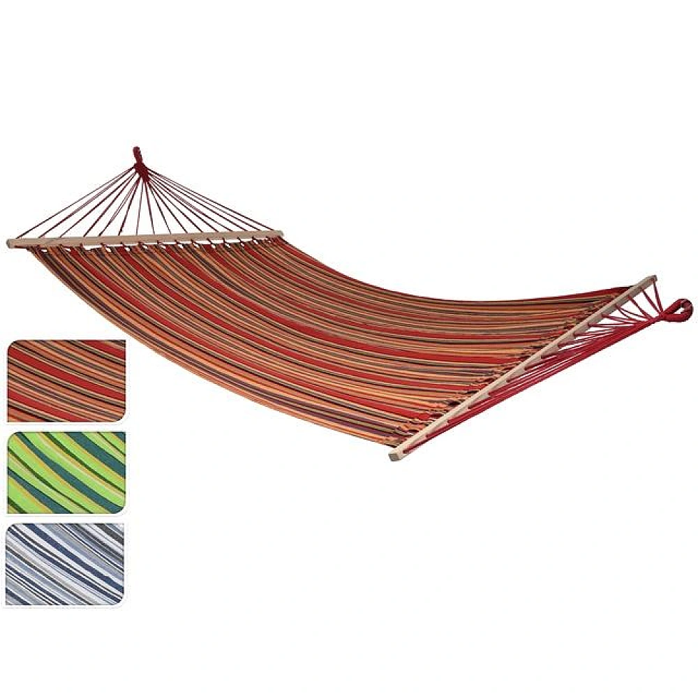 Hamac textil 200X150cm, cu suporturi din lemn, max 240kg, 3 culori