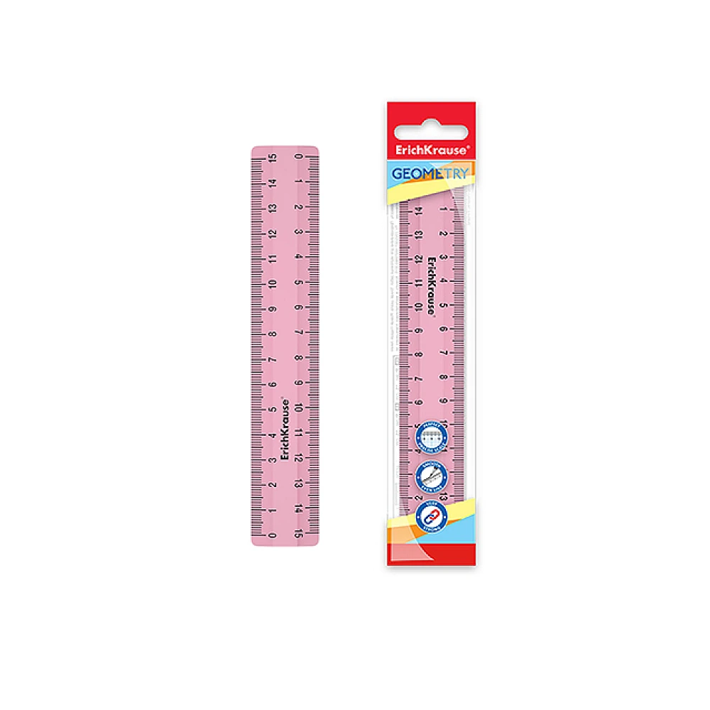 Rigla plastic ErichKrause Candy, 15 cm, roz